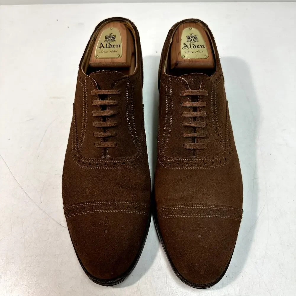 NEW HEELS Ralph Lauren Brown Suede Oxford Brogue Captoe Bench Made in USA 10.5 C